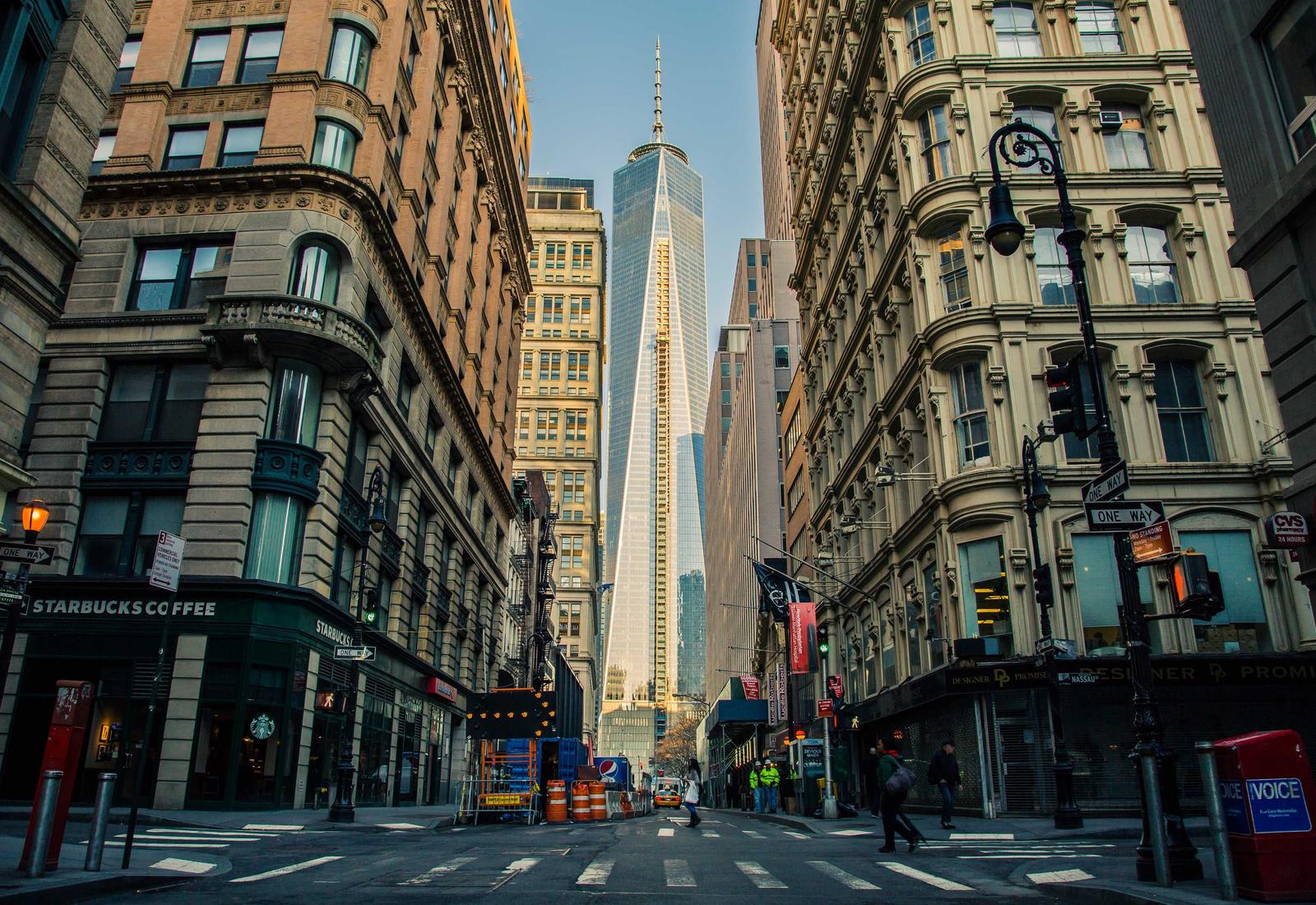 The long facade seen end on
