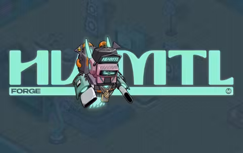 Big title "Aurora Forge" with a little robot avatar in the foreground. 